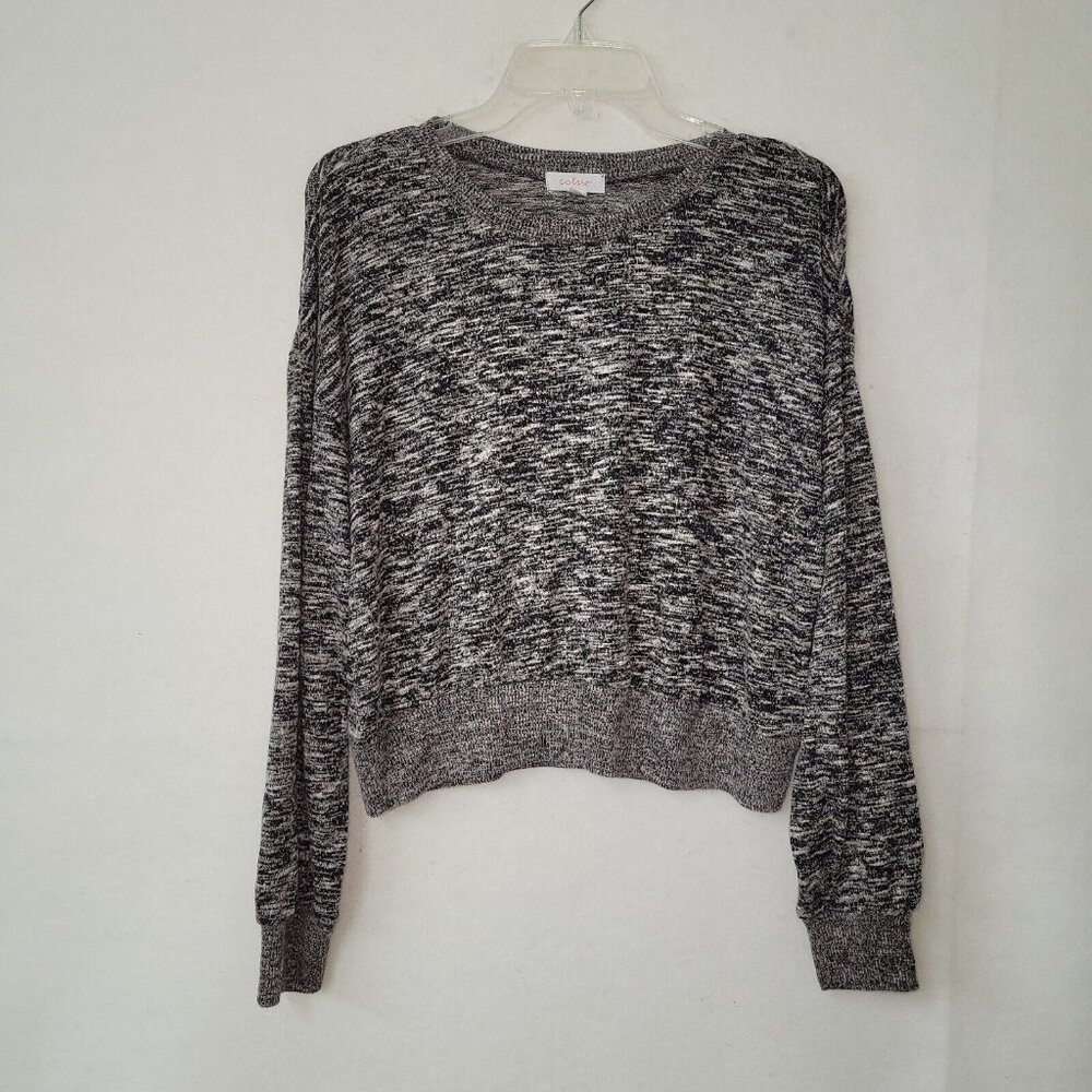 Colsie Shirt‎ Womens XL Black Marled Long Sleeve Oversized Crop Soft Loungewear